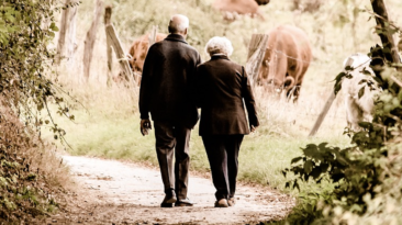 Elderly couple walking